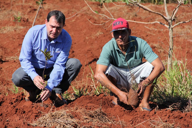 Gerson da Farmácia planta, com voluntários do Padre Pio mais 50 mudas