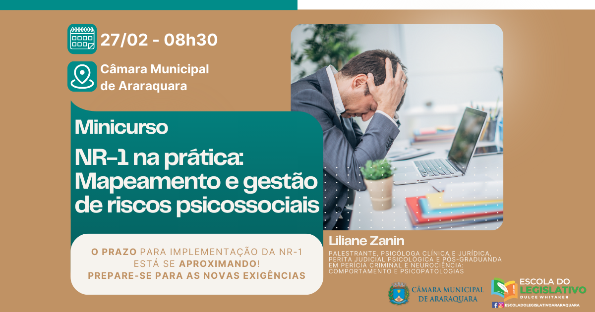 Câmara abre inscrições para palestra sobre riscos para saúde mental no trabalho