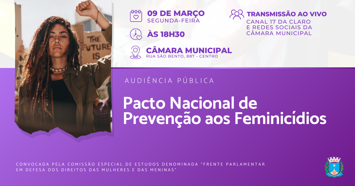 Câmara promove Audiência Pública para discutir prevenção ao feminicídio