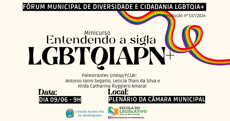 Escola do Legislativo abre inscrições para o minicurso ‘Entendendo a sigla LGBTQIAPN+’